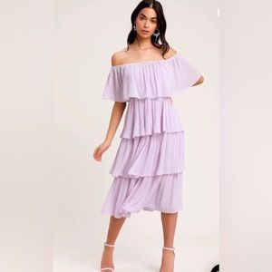 Worn once. Gala Ready Lavender Off-the-Shoulder Ruffle Midi Dress. M
